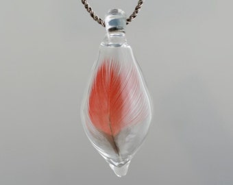 Blown Glass Feather Pendant – Handmade Boro Bird Jewelry