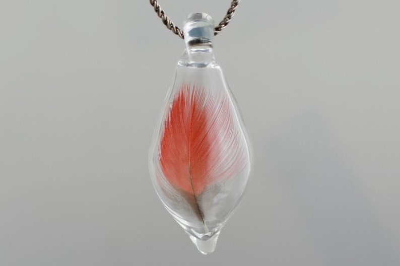 Boro Pendant Blown Glass Feather Pendant Handmade Glass Bird Jewelry image 1