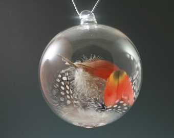 Love Gift- Feather Ornament - Handblown Christmas Ball - Bird Gift - Thank You Gift