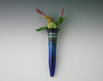 Hanging Vase- Glass Wall Vase - Blown Glass Wall Pocket- Lampwork Wall Sconce - Boro Flower Bud Vase