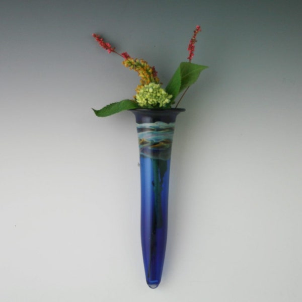 Hanging Vase- Glass Wall Vase - Blown Glass Wall Pocket- Lampwork Wall Sconce - Boro Flower Bud Vase