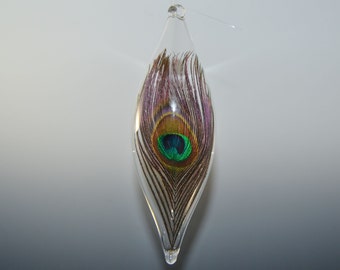 Unique Birthday Gift - Hand Blown Ornament - Peacock Feather Ball