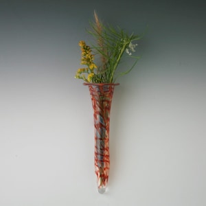 Valentines Day Gift - Hanging Vase - Hand Blown Glass Wall Vase - Wall Pocket - Wall Planter - Wall Sconce - Red Swirl
