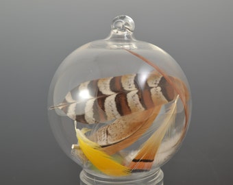 Glass Christmas Ornament - Hand Blown Lampwork Glass Ball - Bird Gift - Feather Ornament