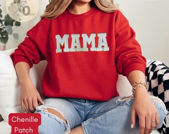 Chenille Patch ‘Cozy Season’ Sweatshirt, Trendiga Chenille-lappar, Bekväm Gildan Sweatshirt, Höst- och vintertröjor, Mammatröjor
