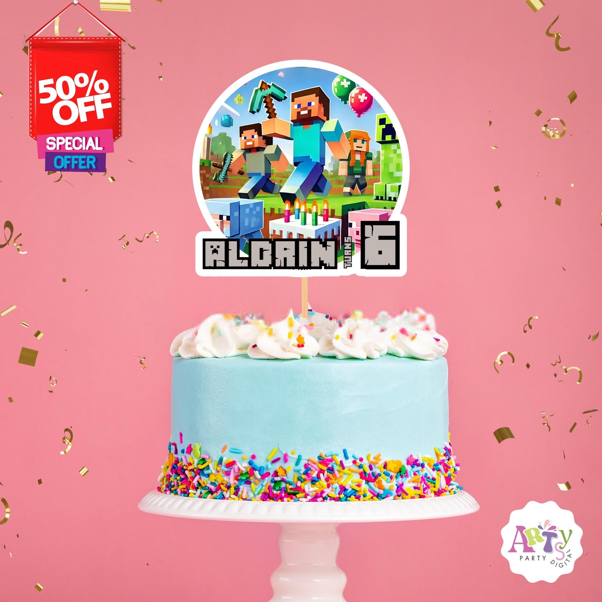 Editable Minecraft Birthday Cake Topper Template