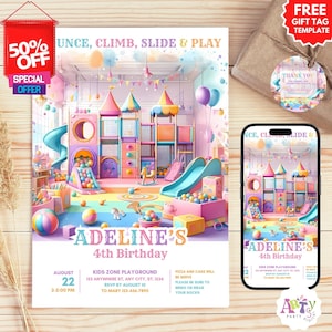 Editable Playground Birthday Invitation, Climb Jump Slide and Play, Park Party Invitation, Girl Playground Invite, Girl Invitation