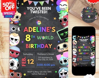 Dan-dy World Birthday Invitation, Free Gift tag template, Dan-dy World Party Template, Editable Dan-dy World, Colorful Birthday