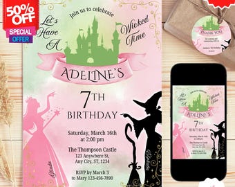 Wicked Birthday Invitation, FREE Gift tag template, Wicked Party Invite, Defy Gravity, Wizard of Oz Invite, Glinda and Elphaba Invitation