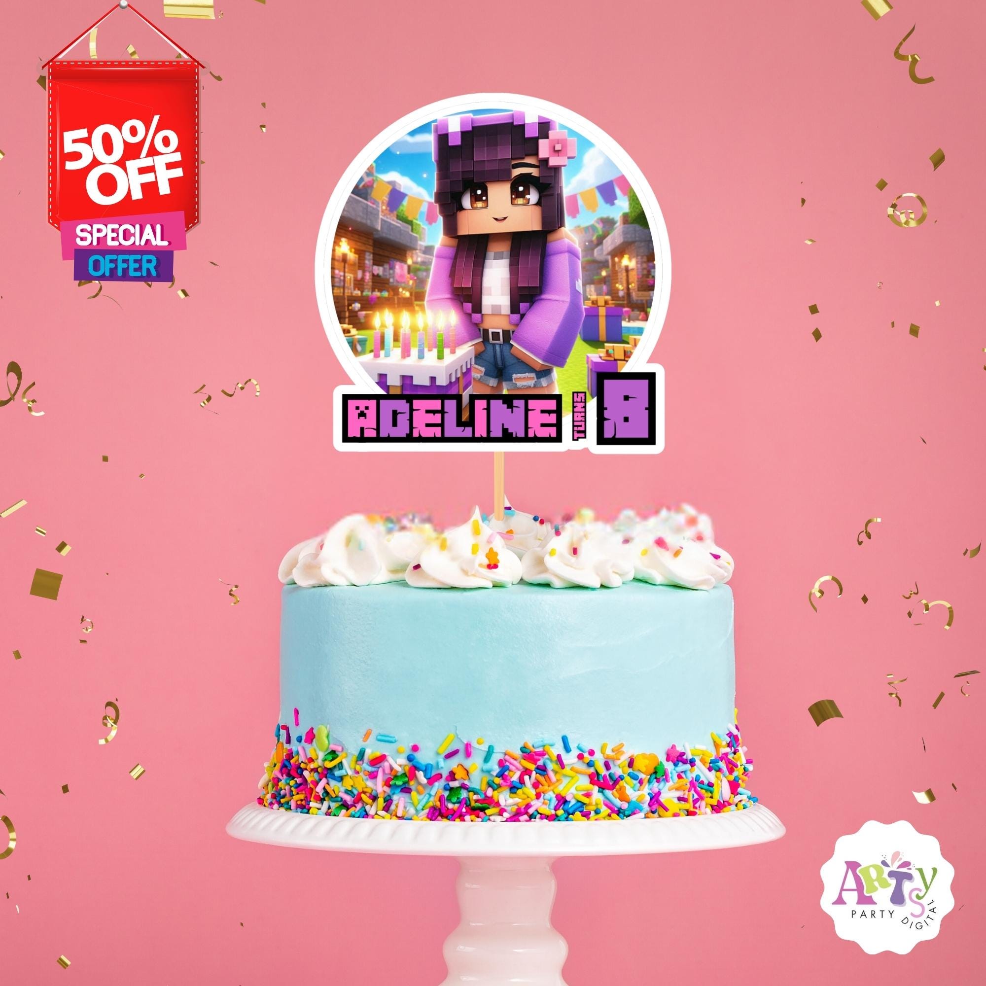 Girl Minecraft Editable Cake Topper