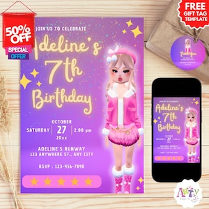 Dress to Impress Birthday Invitation, Free Gift tag template, Blox Dress to Impress Template, Dress to Impress Party, Girl Fashion Runway