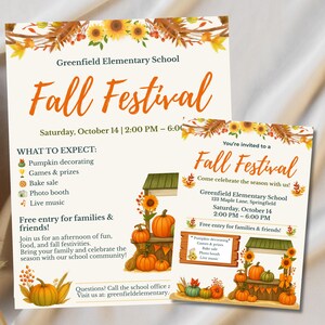 Editable Fall Festival Invitation and Flyer Bundle Template Autumn School Community Event Harvest Fair Church Carnival Printable Canva Set