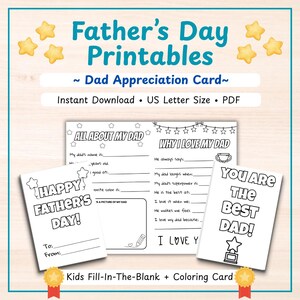 CADEAU POUR LA FÊTE DES PÈRES | Carte imprimable Tout sur mon père - Activité pour la fête des pères pour les enfants - Remplir le champ + Coloriage - Téléchargement immédiat