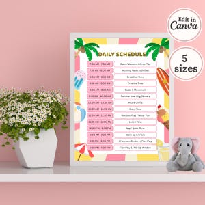 Sommer Kindergarten Tages Stundenplan Vorlage | Bearbeitbare Canva Printable + Bonus Blank PDF | Vorschul & Kindergarten Routine Diagramm | 5 Größen