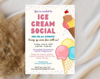 Modèle de toile d'invitation modifiable pour une fête sociale avec crème glacée