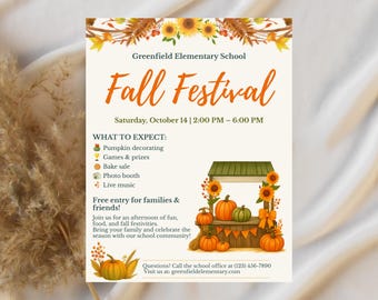 Editable Fall Festival Flyer Template Autumn School Community Event Poster Harvest Fair Church Carnival Printable Canva Fall Festival Sign