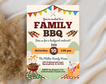 Editable Family BBQ Invitation: Summer Cookout Party, Grill & Chill (Canva Template)