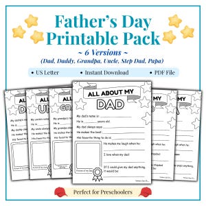 Tout sur mon père imprimable | Fête des pères imprimable - Questionnaire cadeau pour enfants pour papa, grand-père, beau-père - téléchargement immédiat