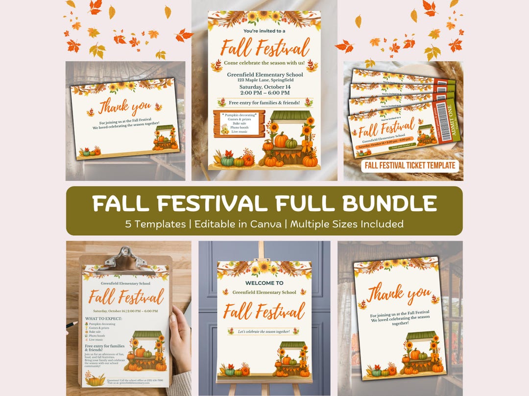 Fall Rally Invite Editable Fall Festival Bundle Invitation Flyer Welcome Sign Ticket ...