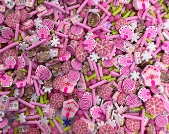 Pink Gingerbread Land Mix Polymer Clay Slices: Nail art, Resin crafts (Non-Edible)