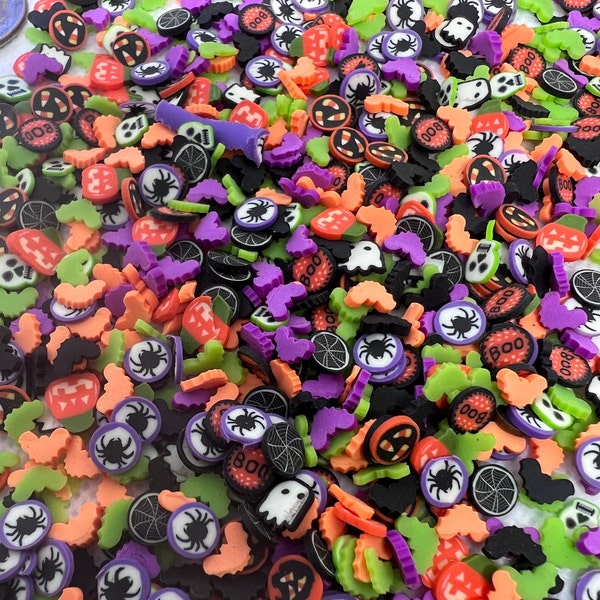 Halloween Boo Bat Ghost Spider Web Skull Candy Corn Jack O'Lantern Nail art Resin Fimo Polymer Clay Slices Mix *NON-edible sprinkles*