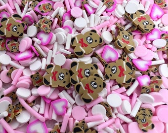 Pink Hearts & Bears Polymer Clay Slices: Nail Art Resin Mix (NON-EDIBLE)