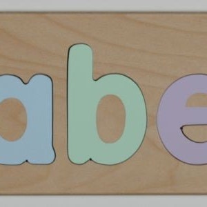 Name Puzzle Personalized Made in USA Raised Letters Wooden Educational First Birthday Mixed Case Letters Toddlers Puzzle image 3