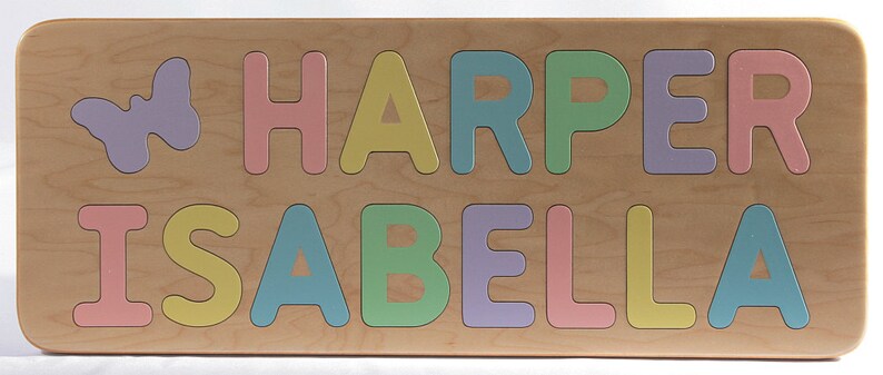 Name Puzzle Personalized Wood Name Puzzle for Two Names Birthday Gift Raised All Capital Letters Made in USA image 3