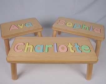 Name Puzzle Step Stool Bench -  Birthday Gift - Wood - Personalized Puzzle -Kids Stool or Bench -  Made in USA