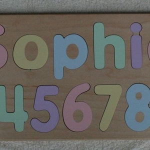 Name Puzzle with Numbers Personalized Birthday or Christmas Gift Raised Letters Kids Wood Name Mixed Case Letters Made In USA image 3