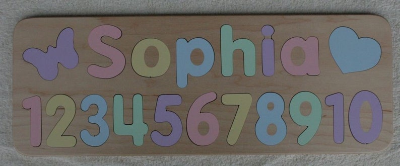 Name Puzzle with Numbers Personalized Birthday or Christmas Gift Raised Letters Kids Wood Name Mixed Case Letters Made In USA image 3
