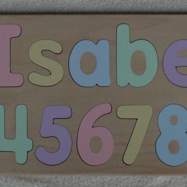 Name Puzzle - Raised Letters - with Numbers - Birthday Gift - Kids Wood Puzzle Toy - Baby Birthday -  Mixed Case Letters -  Made in USA