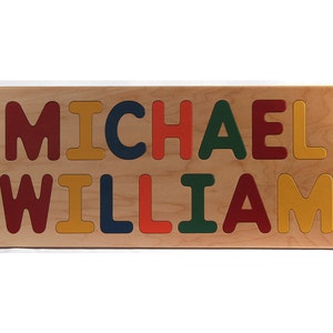 Name Puzzle Personalized Wood Name Puzzle for Two Names Birthday Gift Raised All Capital Letters Made in USA image 1