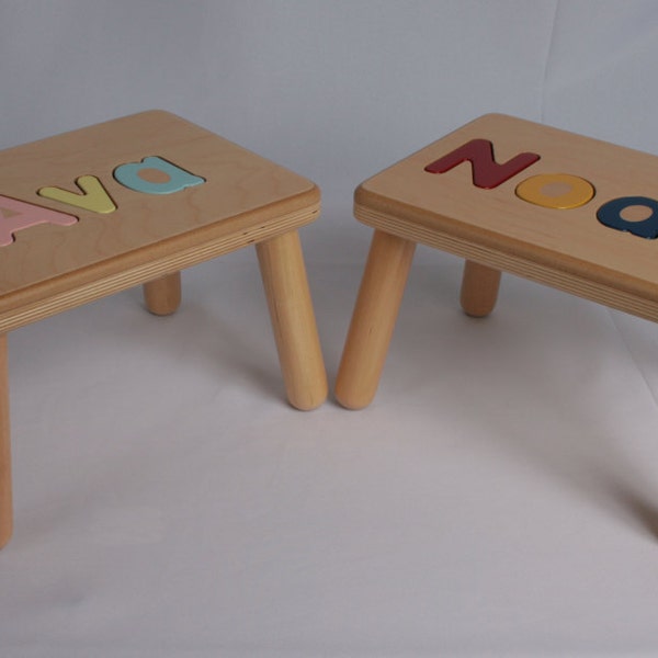Name Puzzle Step Stool Bench -  Birthday Gift - Wood - Personalized Puzzle -Kids Stool or Bench -  Made in USA