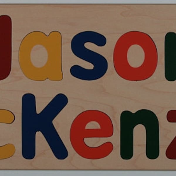 Name Puzzle - Raised Letters - Two Names - First or Second Birthday Gift - Kids Personalized Wooden Puzzle  -  Made in USA