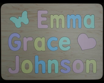 Wood Puzzle for Three Names - Personalized with Mixed Case Letters - Raised Letters - Toddler Gift - Made in USA