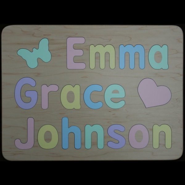 Wood Puzzle for Three Names - Personalized with Mixed Case Letters - Raised Letters - Toddler Gift - Made in USA