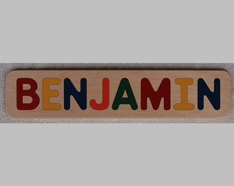 Name Puzzle - Raised Letters - All CAPS - Wood - Personalized - First Birthday Gift Toy - Made in USA  -  Kids Puzzle - Toddlers Puzzle