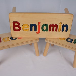 Name Puzzle Stool Bench Birthday Gift Wood Personalized Puzzle Toddler Gift Made in USA image 1
