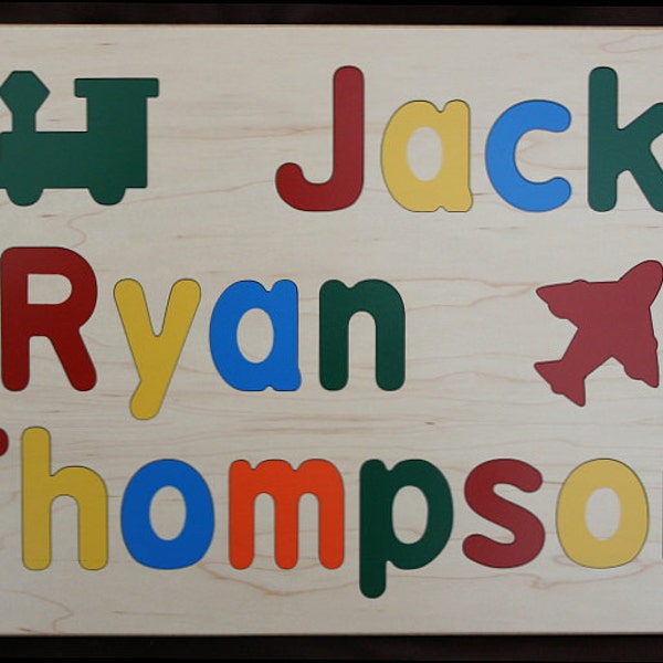 Wooden Name Puzzle for Three Names - Custom Personalized - Birthday Gift - Raised Wood Letters - Educational Toy - Made in USA