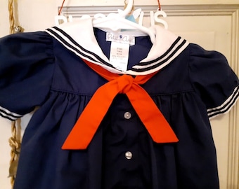 Vintage PETIT AMI Navy Blue Sailor Dress Baby 3m