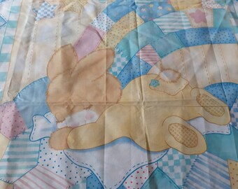 Sale SLEEPY BUNNY cheater QUILT Fabric panel wall hanging 35 x 43 Nursery quilt