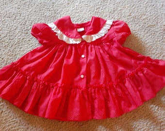 sale Vintage BRYAN Baby DRESS Red/White Polka Dot, eyelet trim 9-12m?