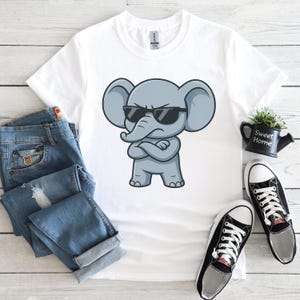 Cool elephant Png, elephant Lovers Gift, Cartoon, Pet Lovers, Cute Animals, T-Shirt Design, DTF, Digital Download