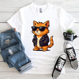 Cool Orange Cat Png, Cat Lovers Gift, Cartoon, Pet Lovers, Cute Animals, T-Shirt Design, DTF, Digital Download