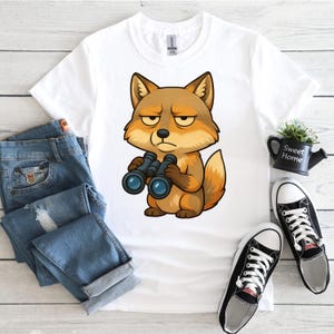Cute Tibetan Fox Png, Tibetan Fox with Binoculars, Cartoon, Pet Lovers, Cute Animals, T-Shirt Design, DTF, Digital Download