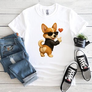 Cool Corgi Png, Dog Lovers Gift, Cartoon, Pet Lovers, Funny Animals, T-Shirt Design, DTF, Digital Download