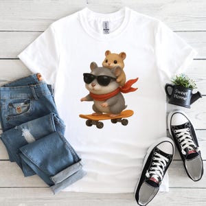 Cute Hamster Skateboarding Png, Hamster Lovers Gift, Cartoon, Pet Lovers, Funny Animals, T-Shirt Design, DTF, Digital Download