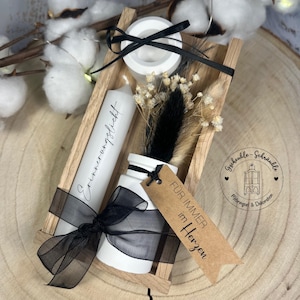 Trauergeschenk, Beerdigung, Beileid, Trauerbox, Erinnerungslicht, Trauerkerze, Trockenblumen, Raysin
