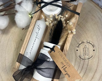 Trauergeschenk Set – Gedenklicht mit Kerze & Trockenblumen, Erinnerungsbox für Verstorbene, Kondolenz Geschenk